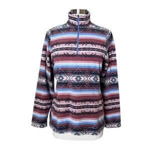 Eddie Bauer Womens Aztec Southwestern Fleece Quarter Zip Pullover Top Medium NEW